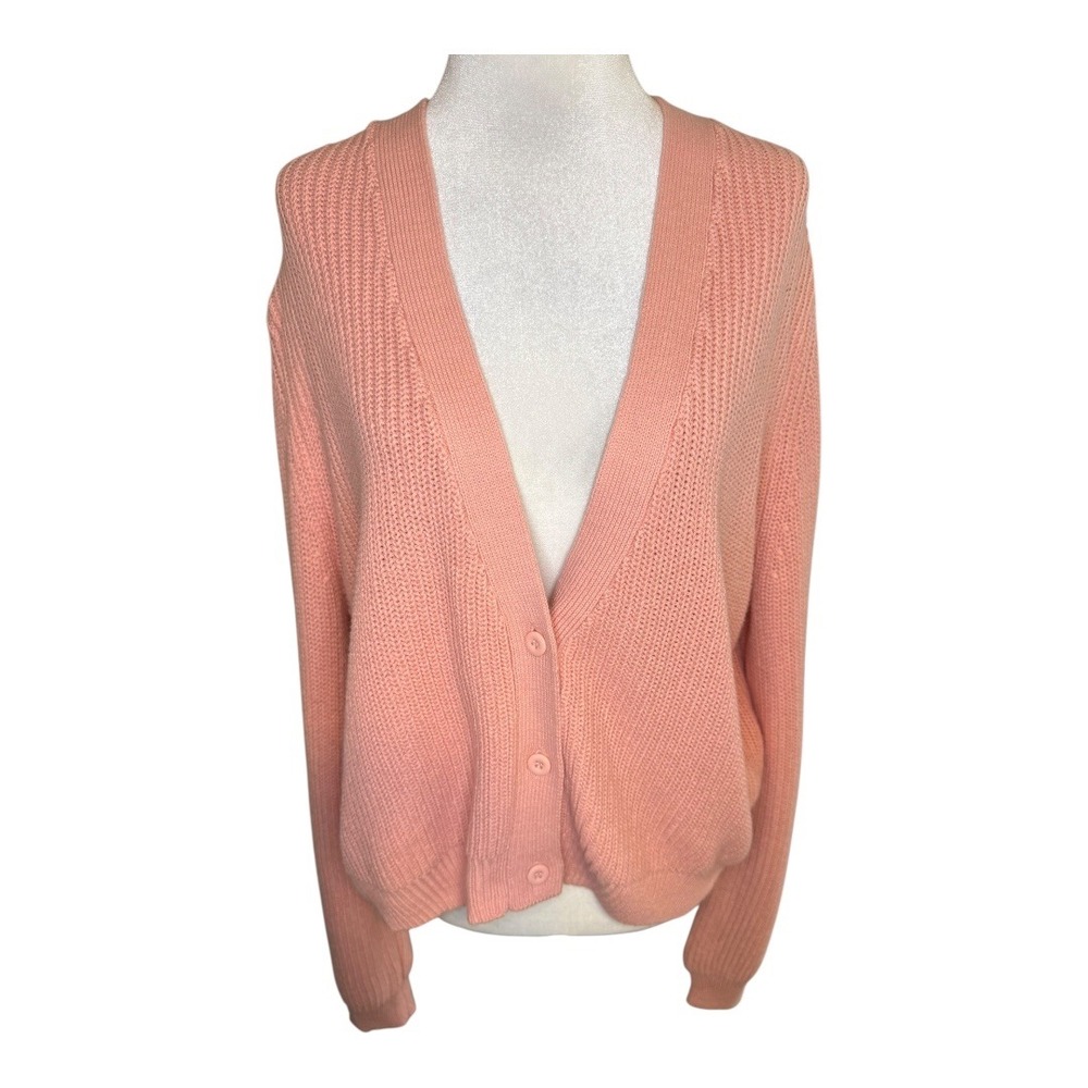 Melrose and Market Coral Pink‎ Ribbed Knit Button Front Cardigan Women's Large